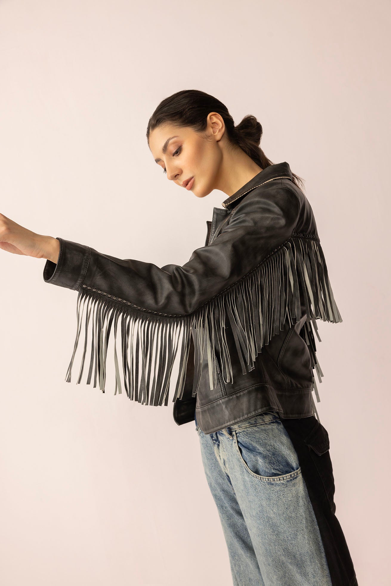 Midnight Maverick Leather Jacket in Shadow Black