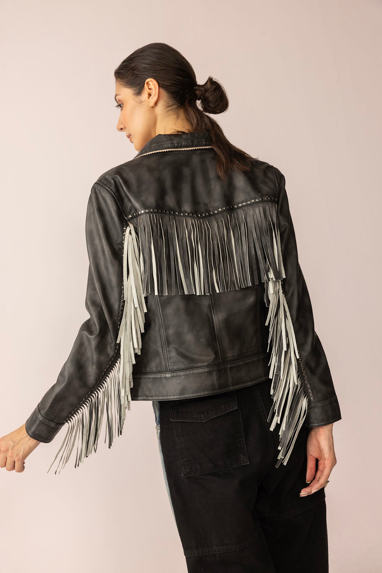 Midnight Maverick Leather Jacket in Shadow Black