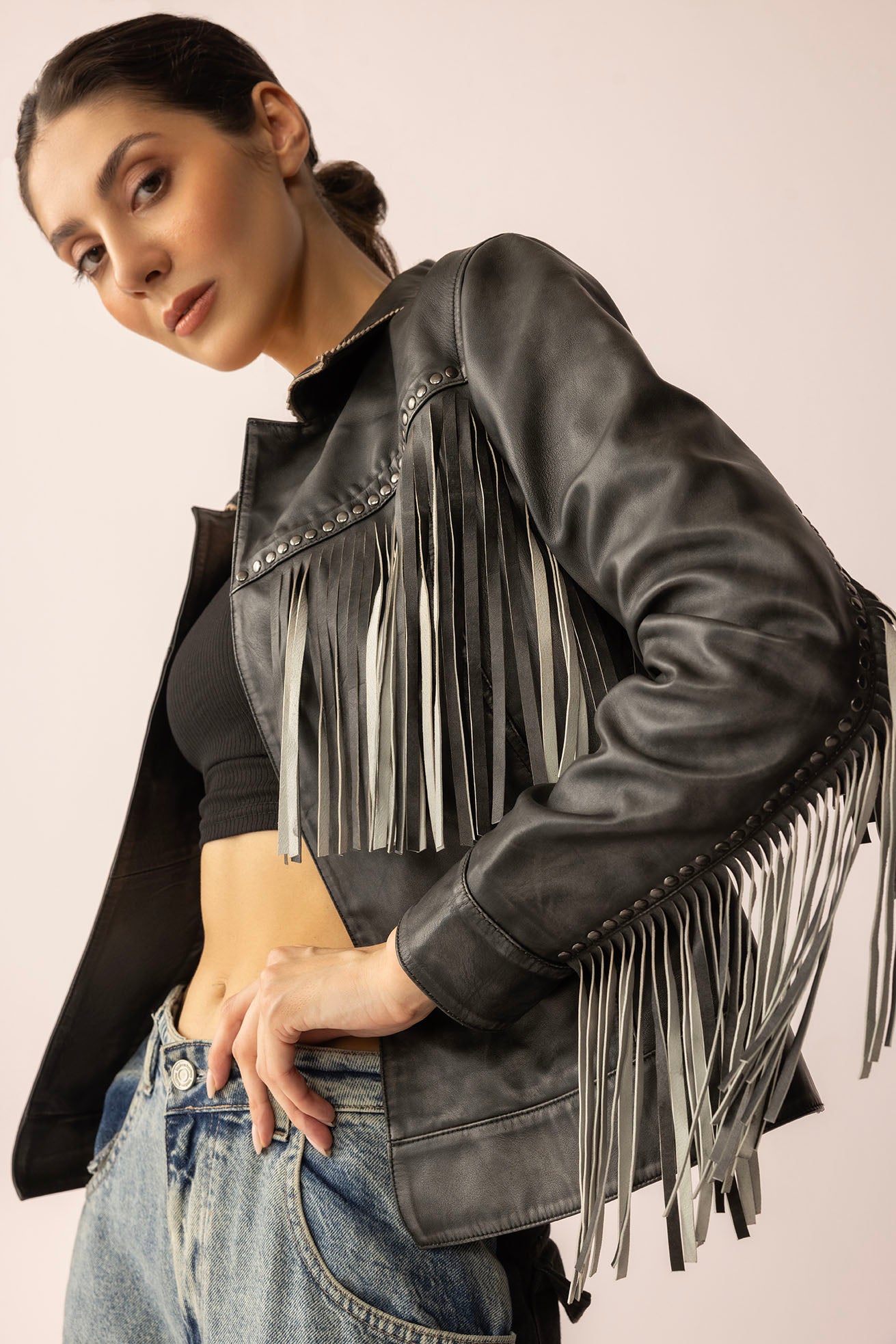 Midnight Maverick Leather Jacket in Shadow Black