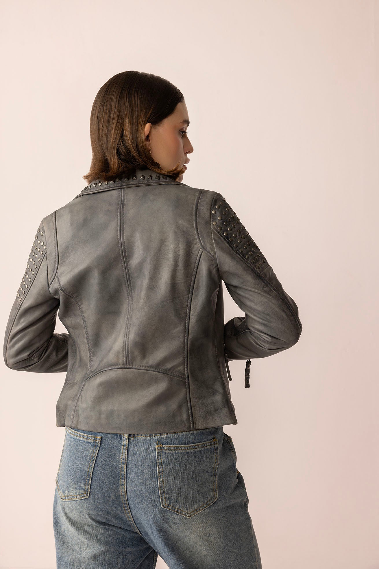 Shadow Storm Leather Jacket in Moon Grey