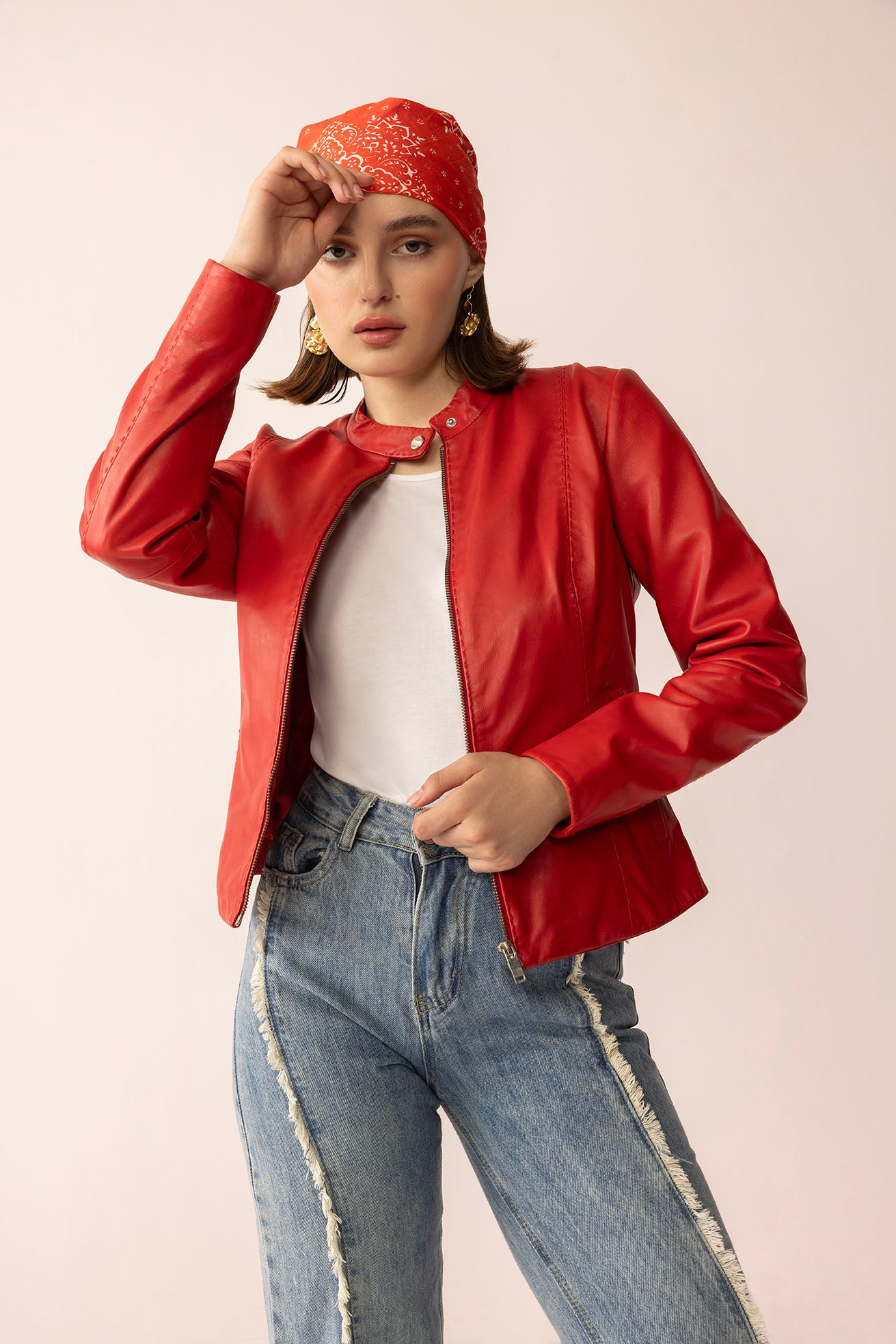 Fireline Femme Leather Jacket in Red Ember