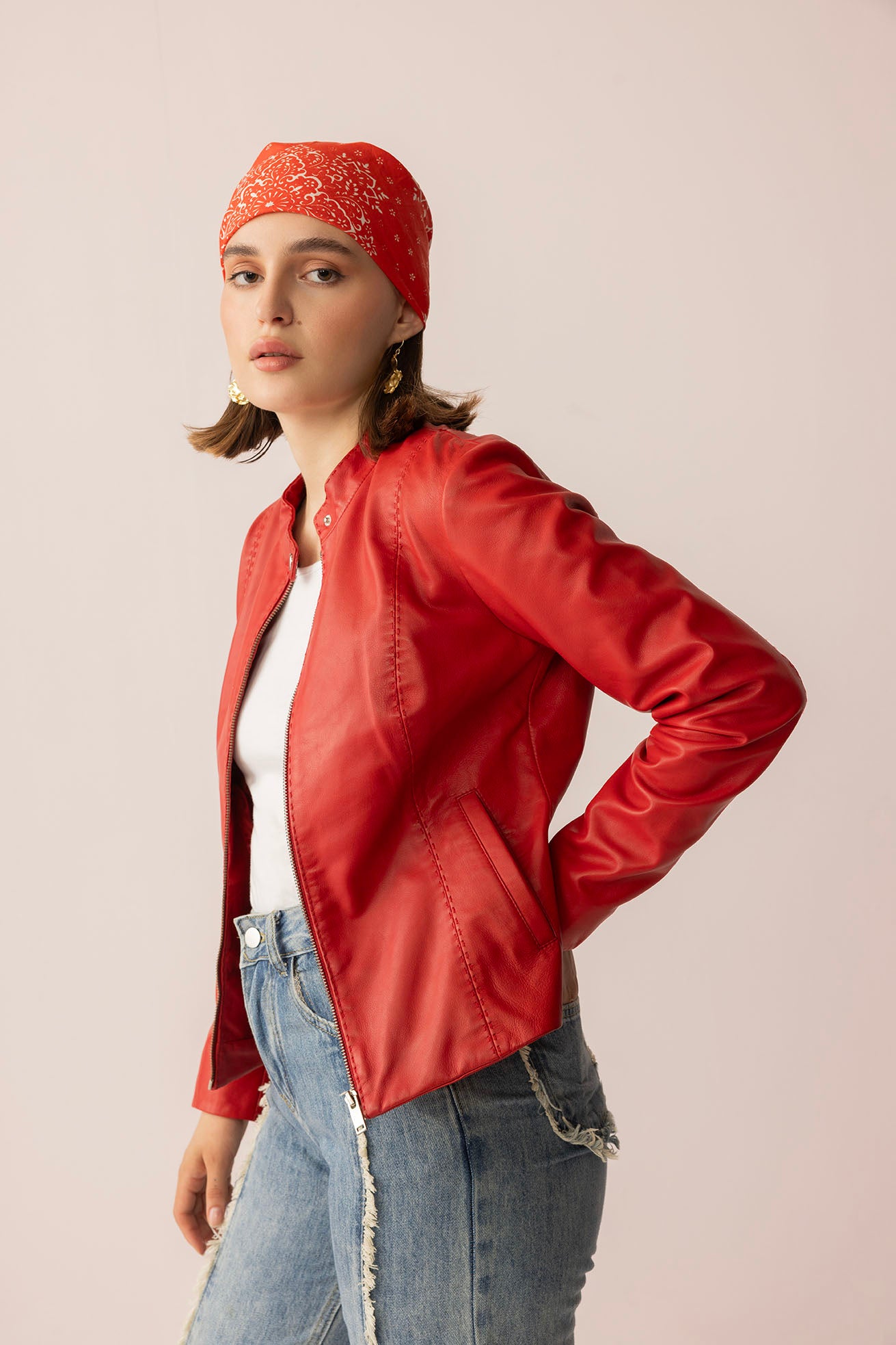 Fireline Femme Leather Jacket in Red Ember