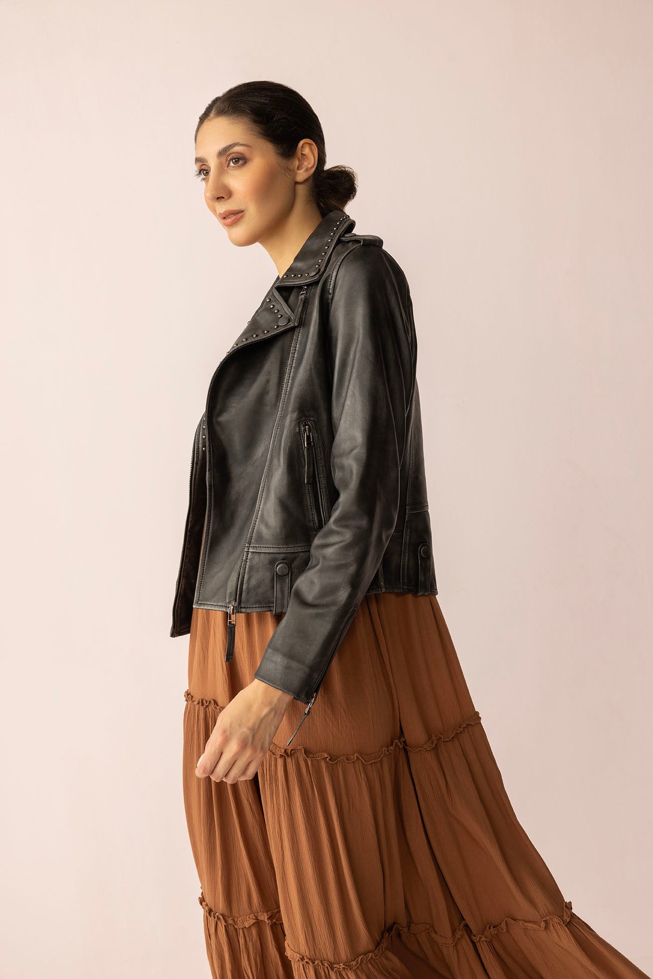 Punk Pulse Leather Jacket in Static Black