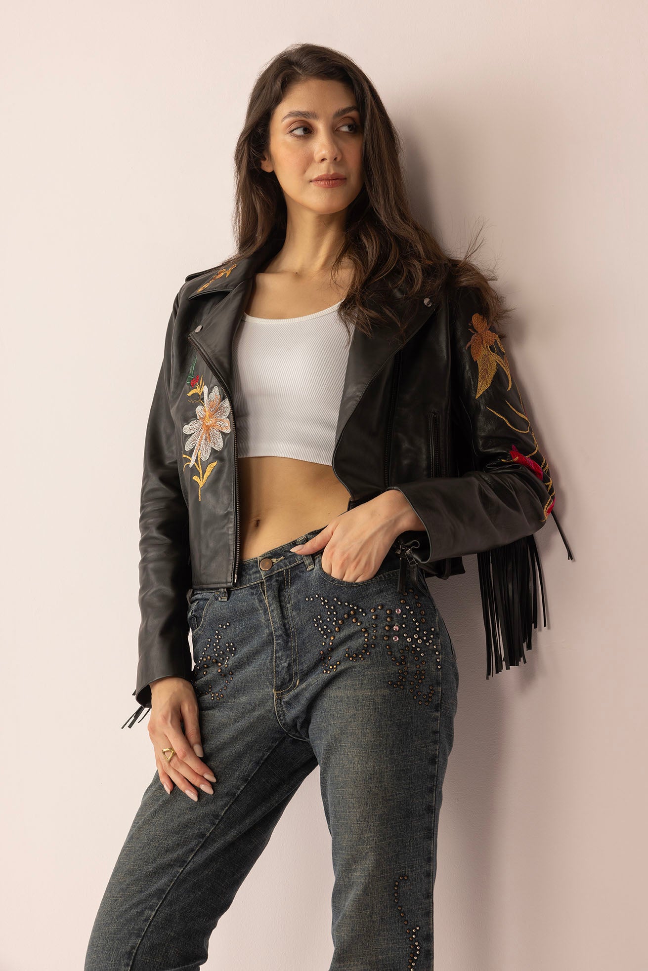 Thorn & Thunder Leather Jacket in Ink Bloom