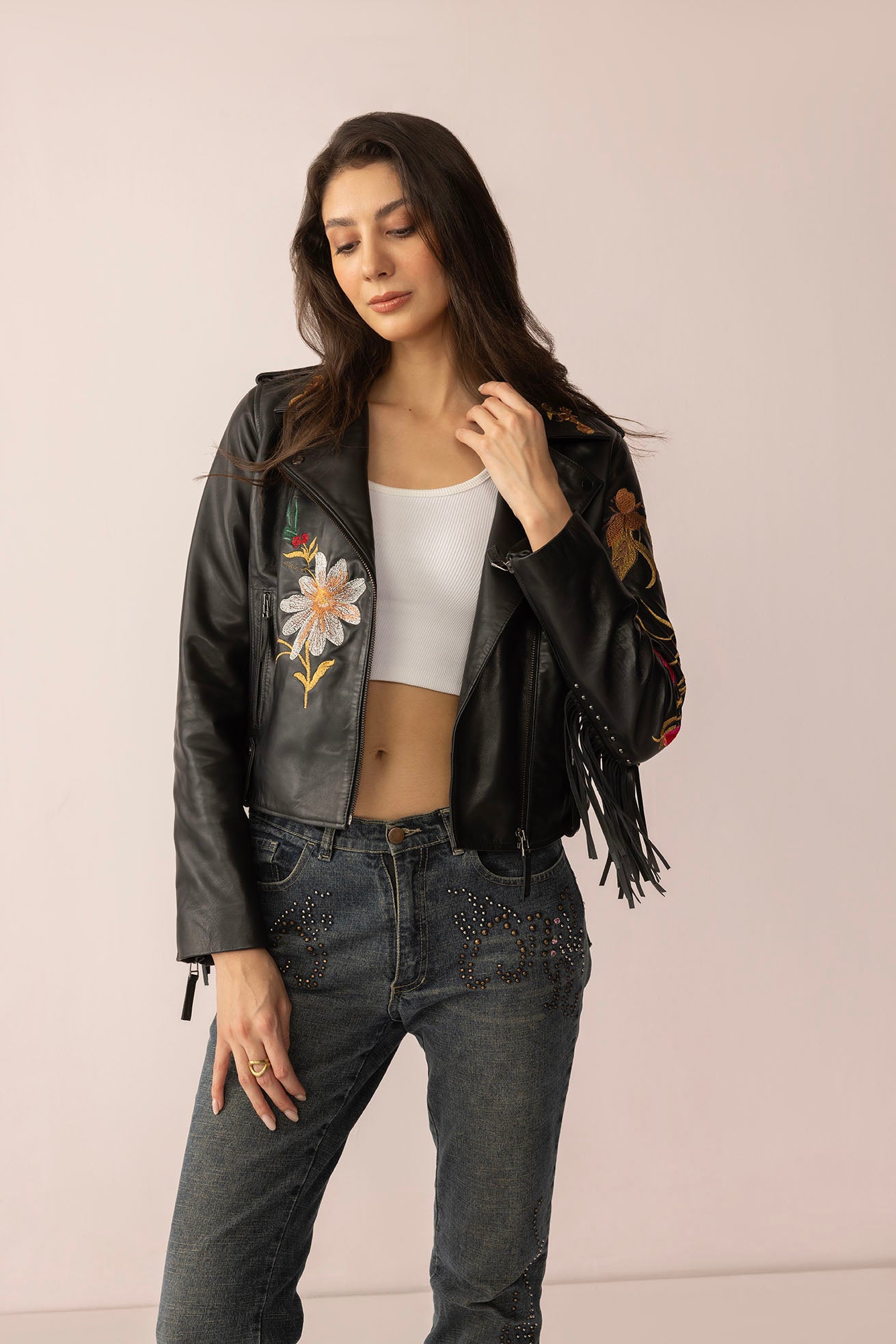 Thorn & Thunder Leather Jacket in Ink Bloom