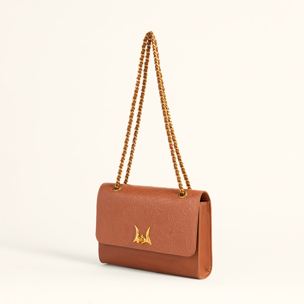 Savi Small Embossed Leather Bag - Amber Glow