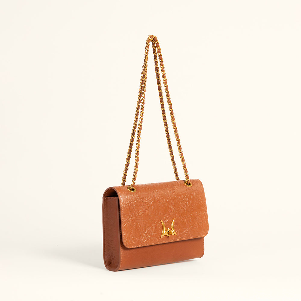 Savi Small Embossed Leather Bag - Amber Glow