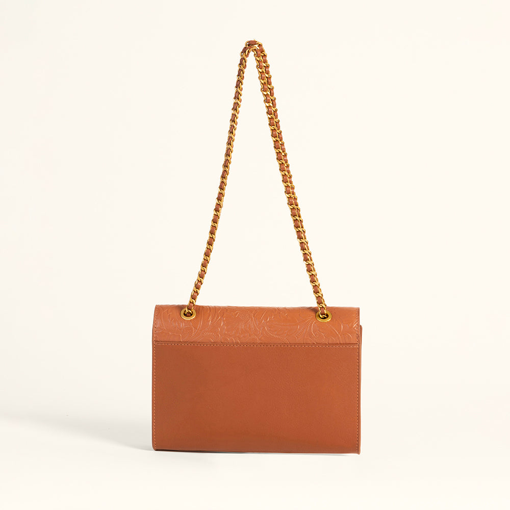 Savi Small Embossed Leather Bag - Amber Glow
