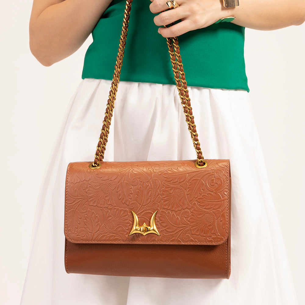 Savi Small Embossed Leather Bag - Amber Glow