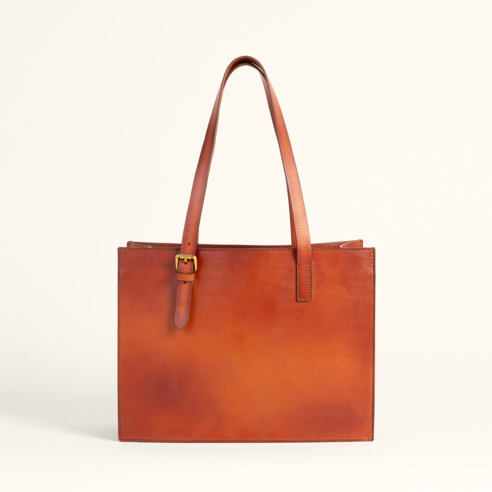 Mivva Handtooled Medium Bag - Soft Walnut Leather