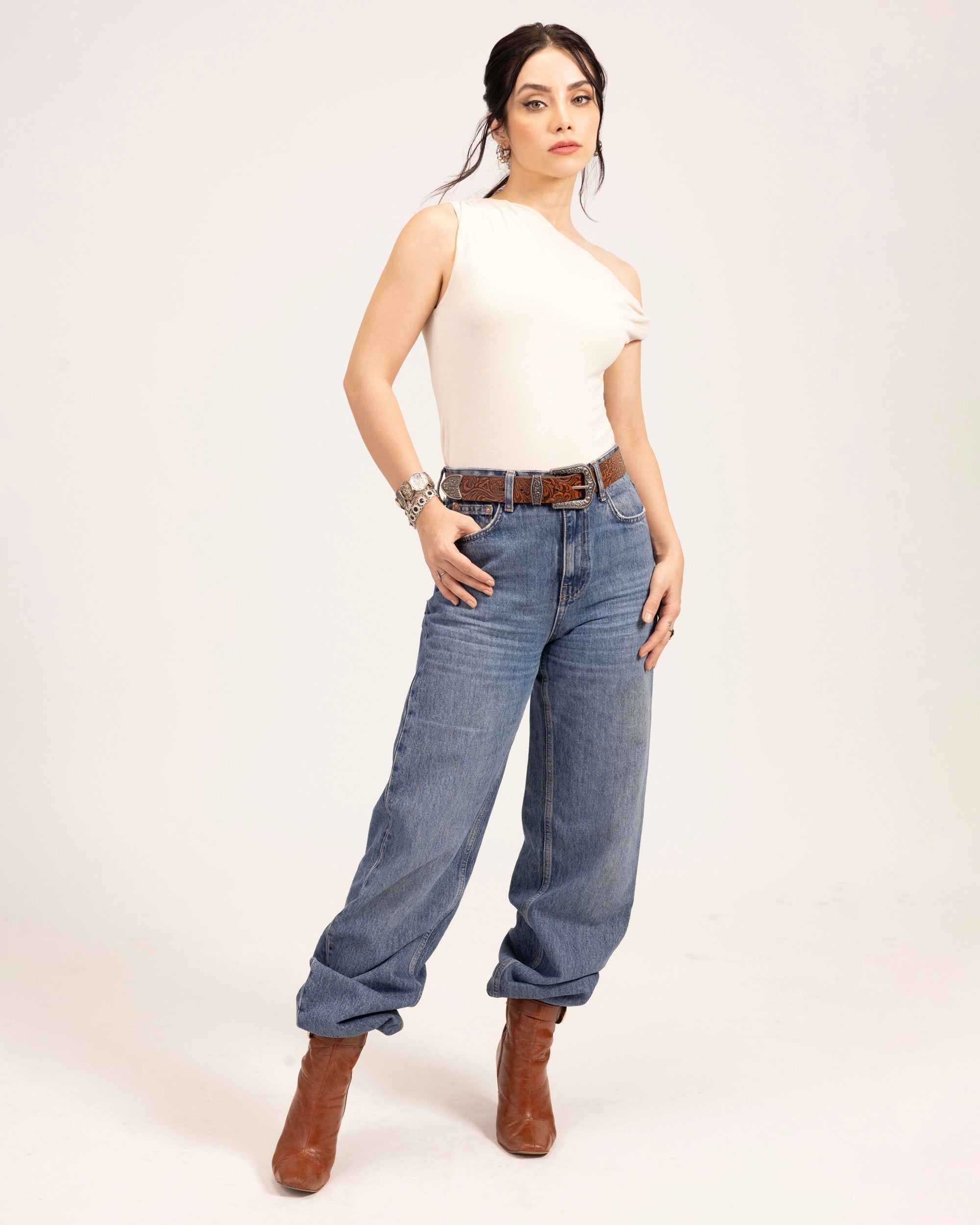 Sophia Belt - Brown Floral Leather