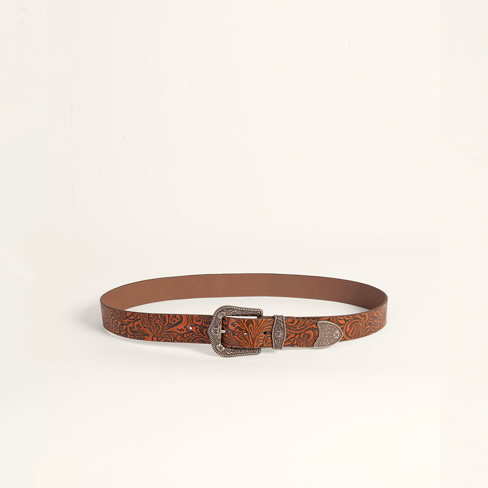 Sophia Belt - Brown Floral Leather