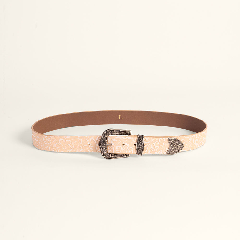 Sophia Belt - Beige Floral Leather