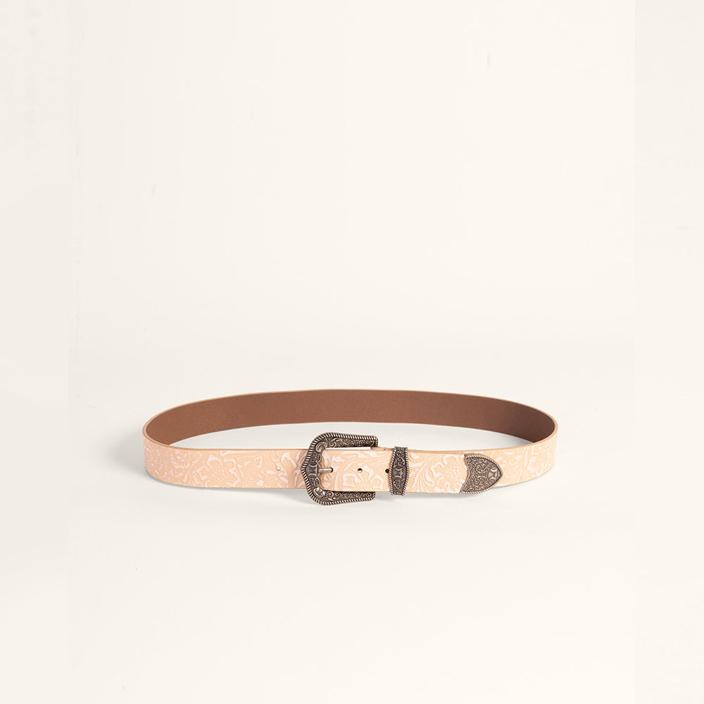 Sophia Belt - Brown Floral Leather