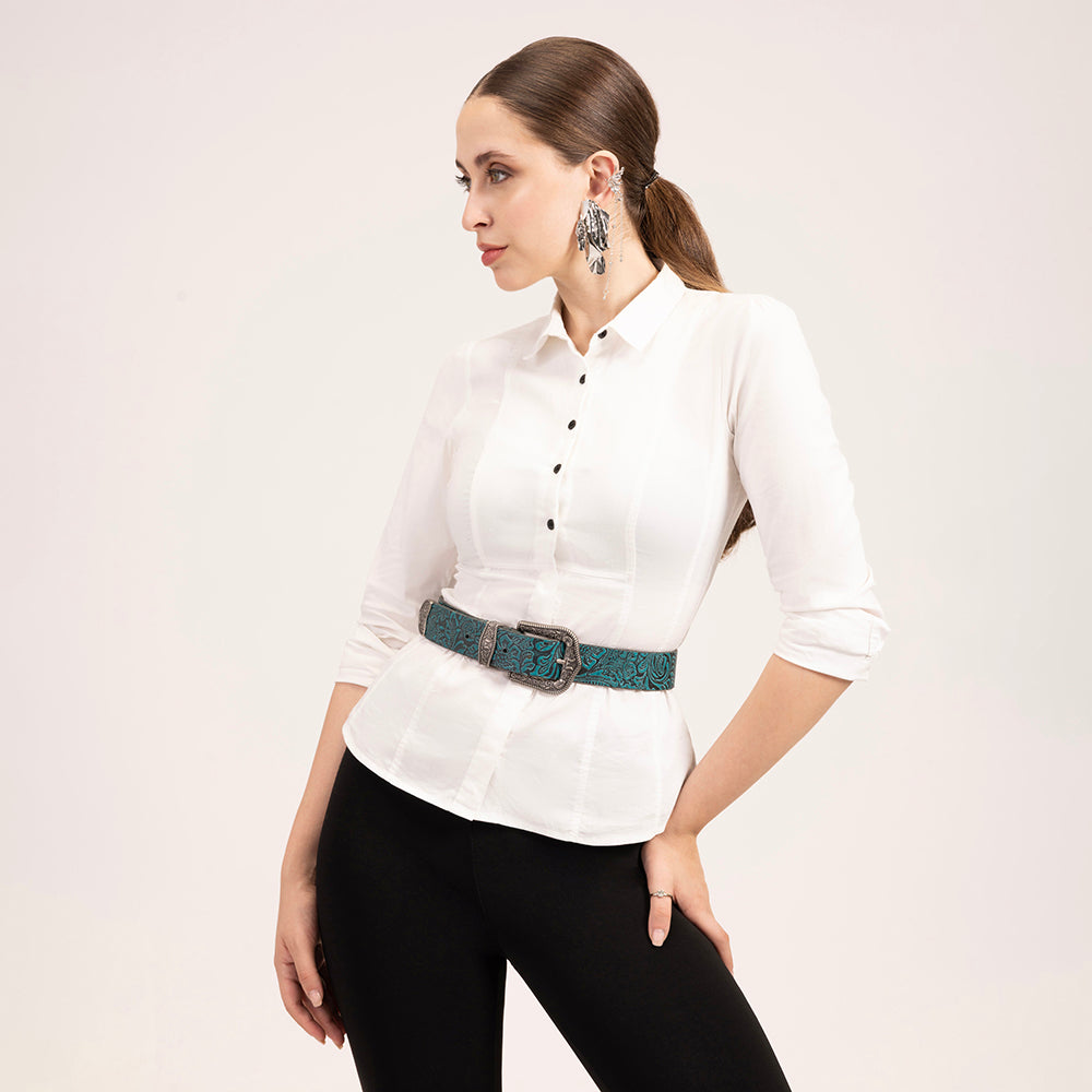 Sophia Belt- Turquoise Floral Leather