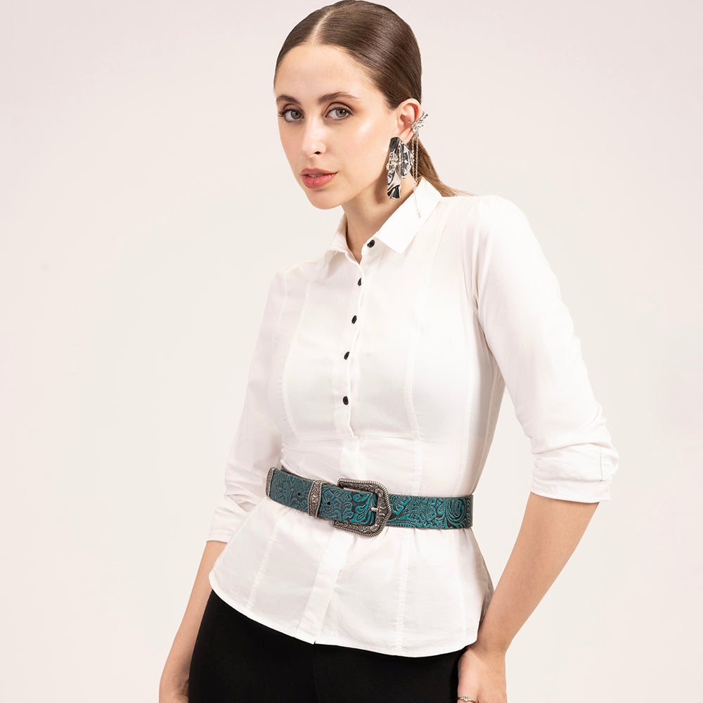 Sophia Belt- Turquoise Floral Leather