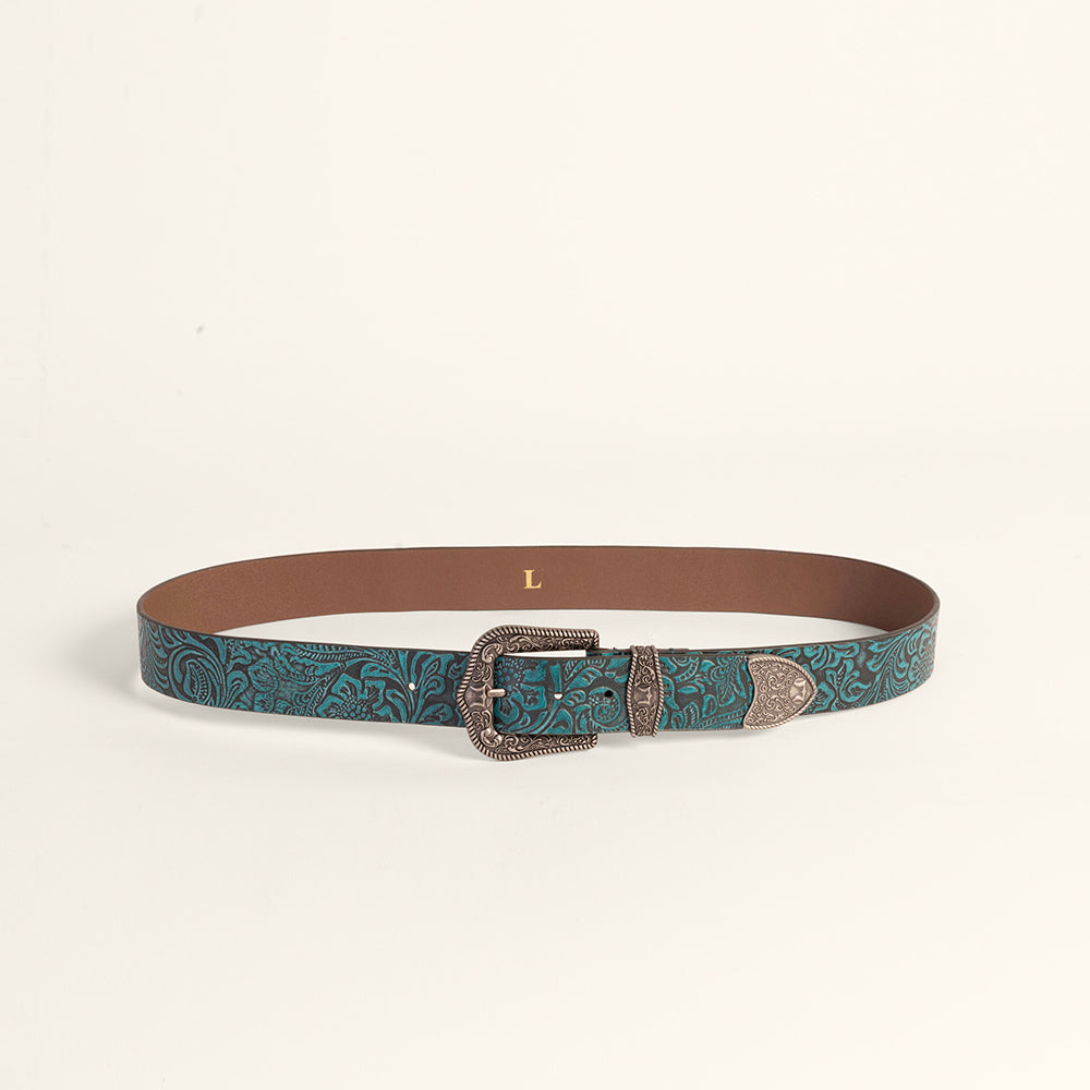 Sophia Belt- Turquoise Floral Leather