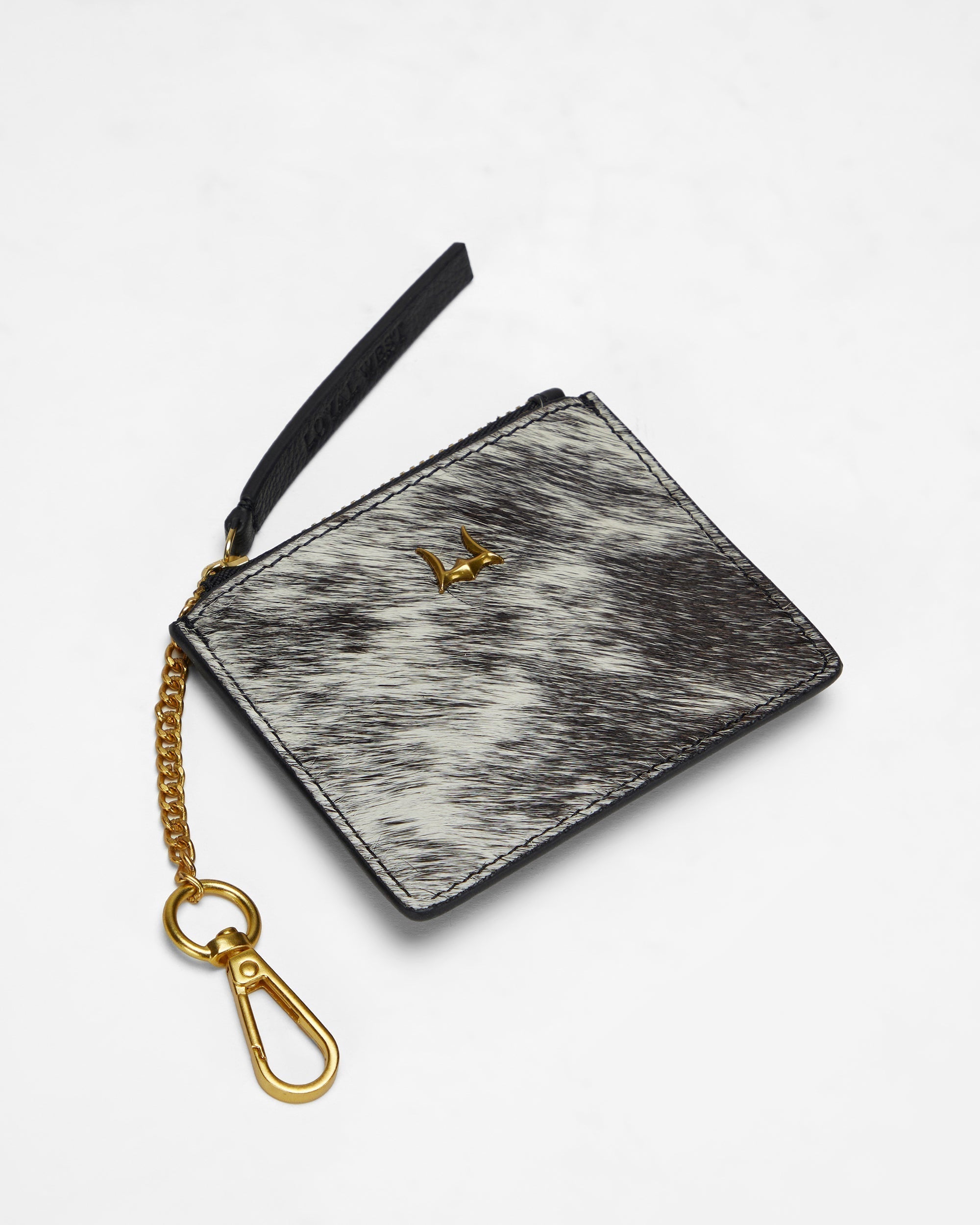 Sophia Credit Card Holder In Black & White Cowhide