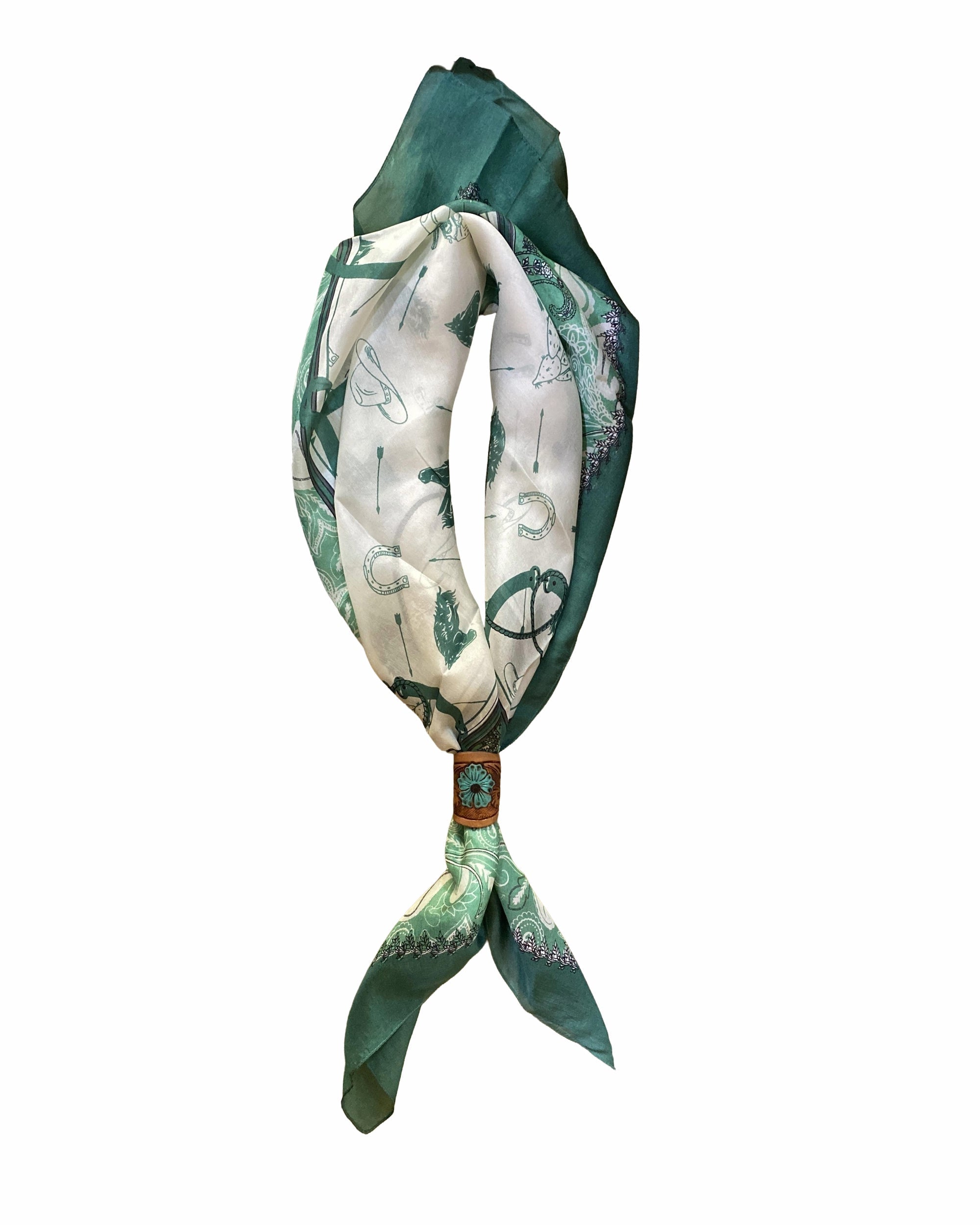 Daylight'S Ballet Silk Scarves With Handtooled Leather Slider - Western Sky