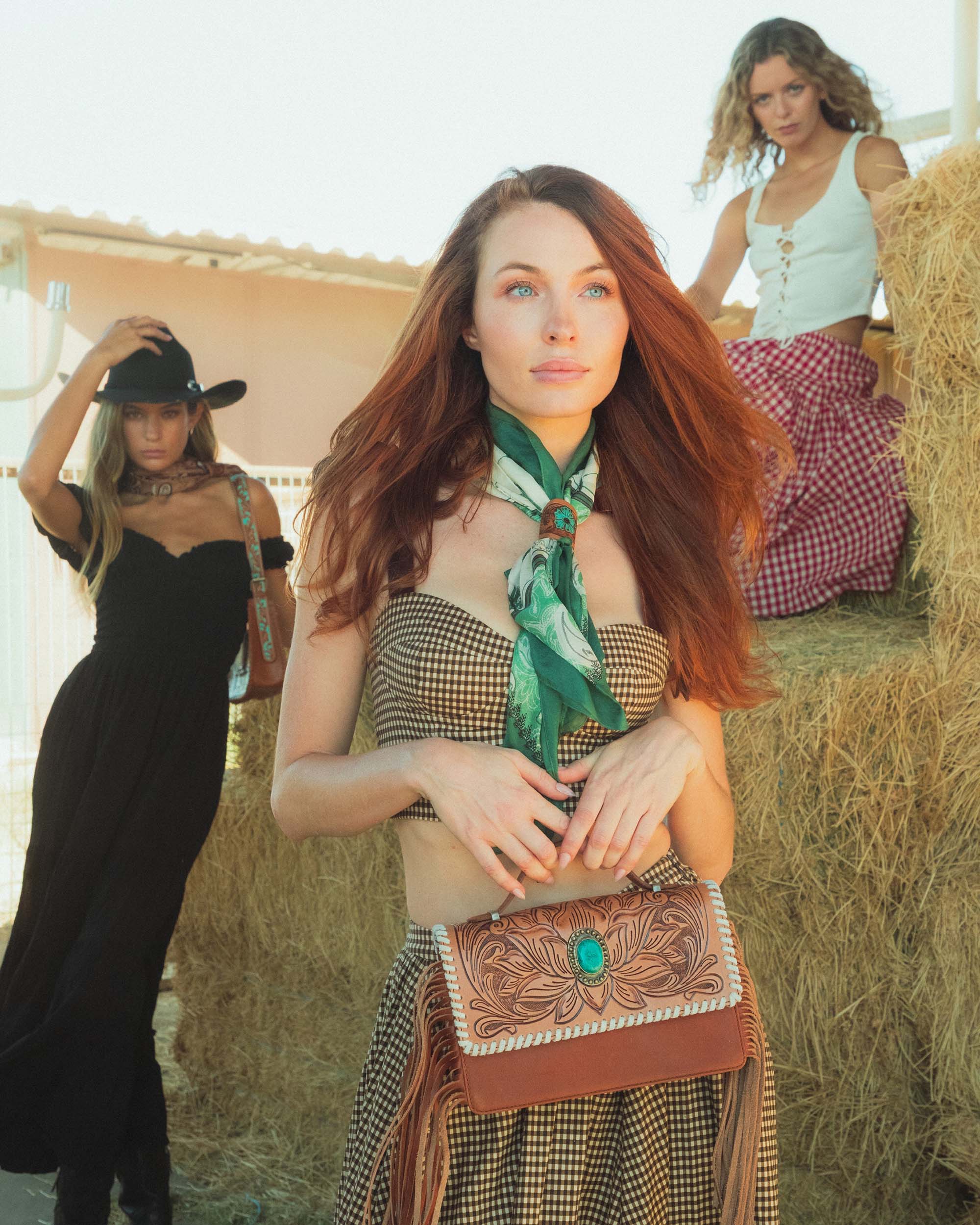 Daylight'S Ballet Silk Scarves With Handtooled Leather Slider - Western Sky