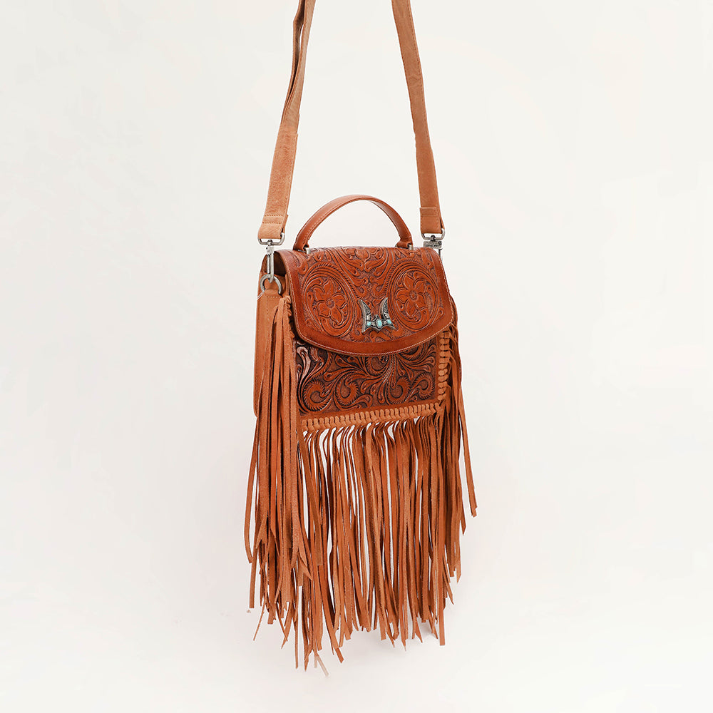 Classic Flap Medium Tassle Bag Floria Handtooled
