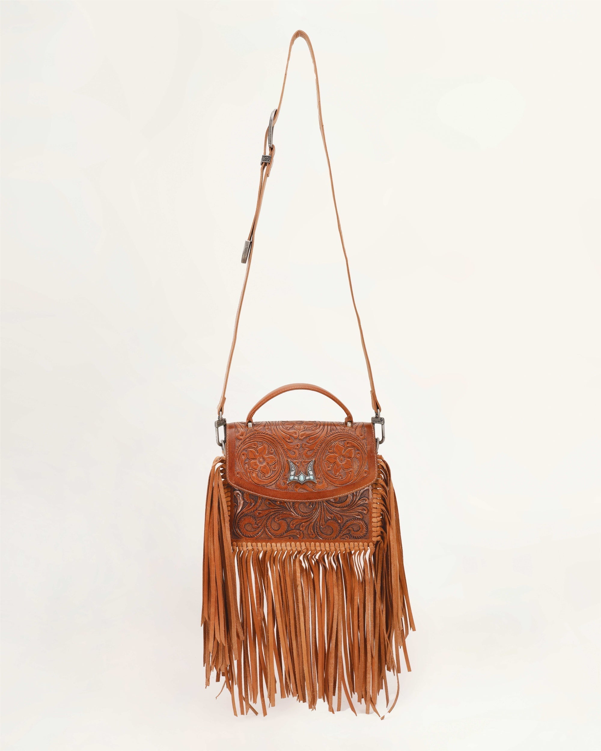 Classic Flap Medium Tassle Bag Floria Handtooled