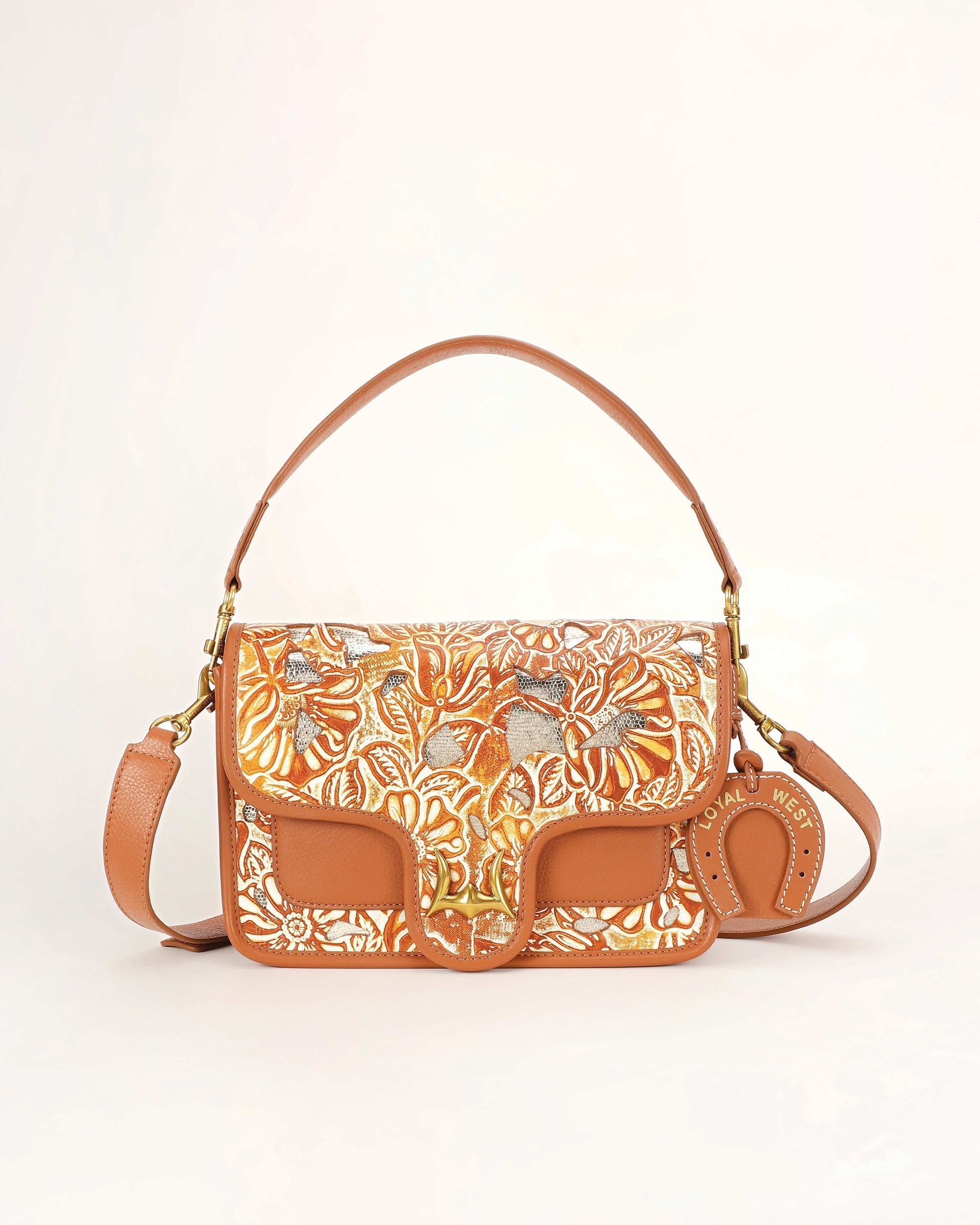 Shell Medium Purse Golden Floral Leather