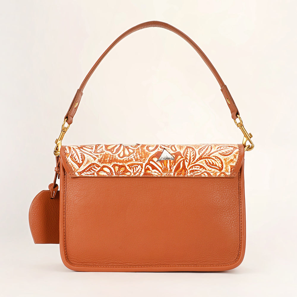 Shell Medium Purse Golden Floral Leather