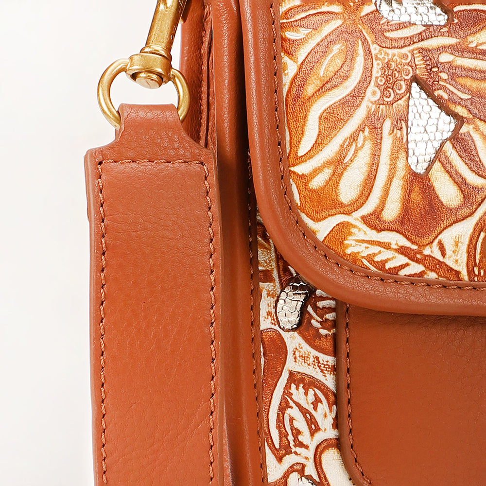 Shell Medium Purse Golden Floral Leather