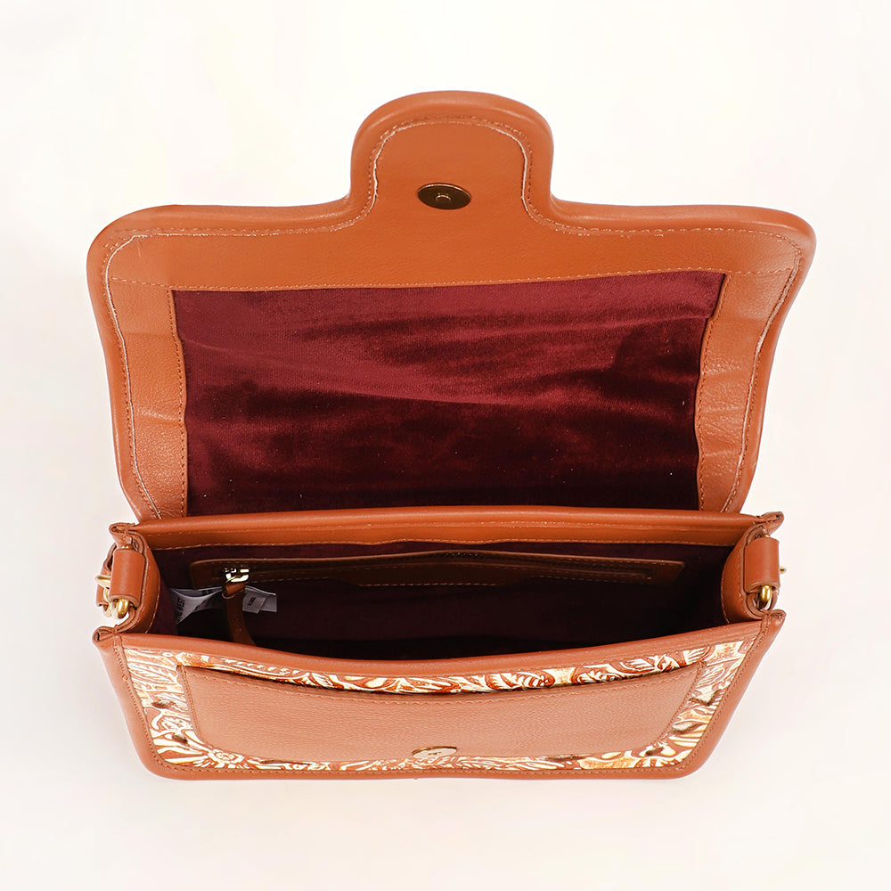 Shell Medium Purse Golden Floral Leather