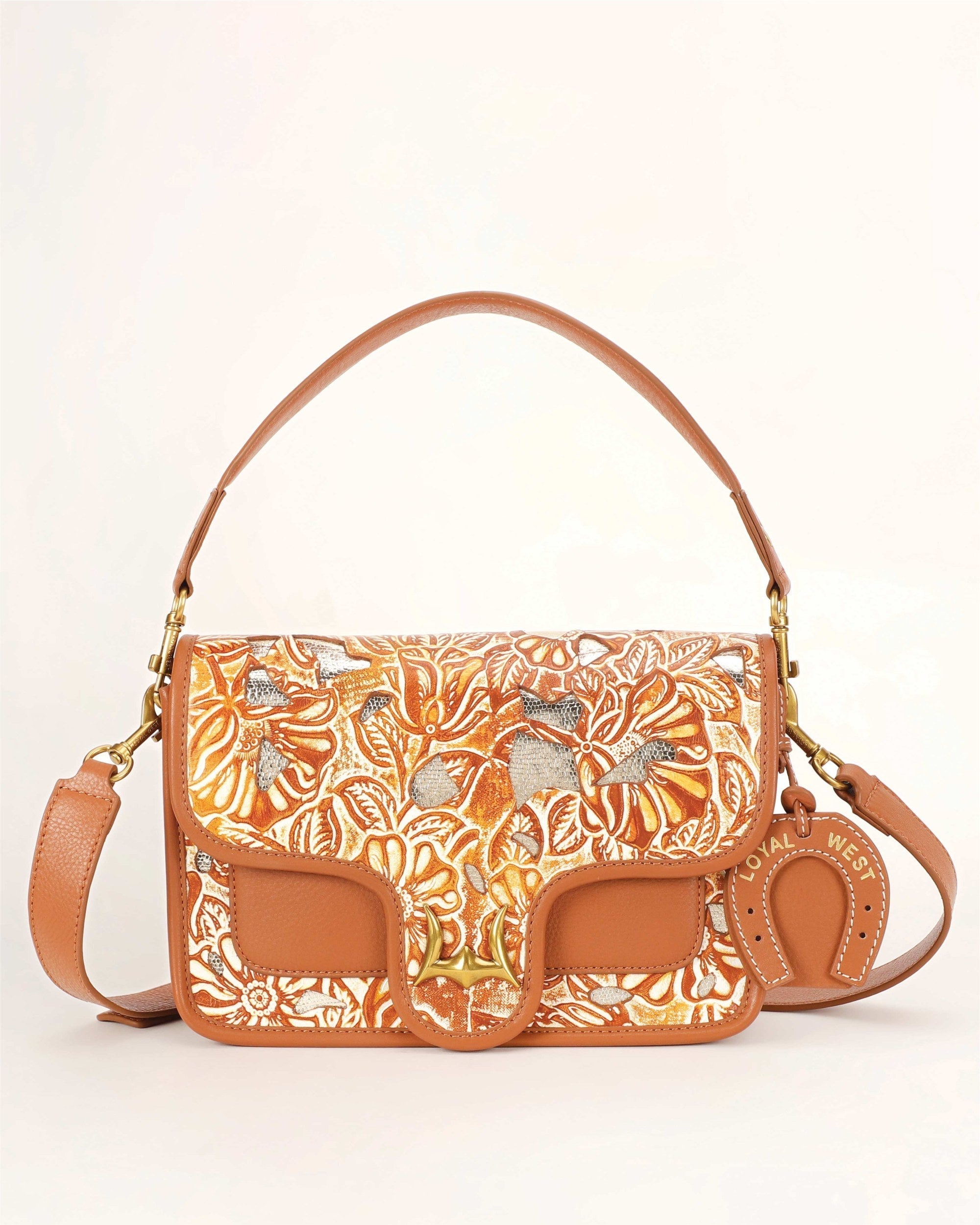 Shell Medium Purse Golden Floral Leather