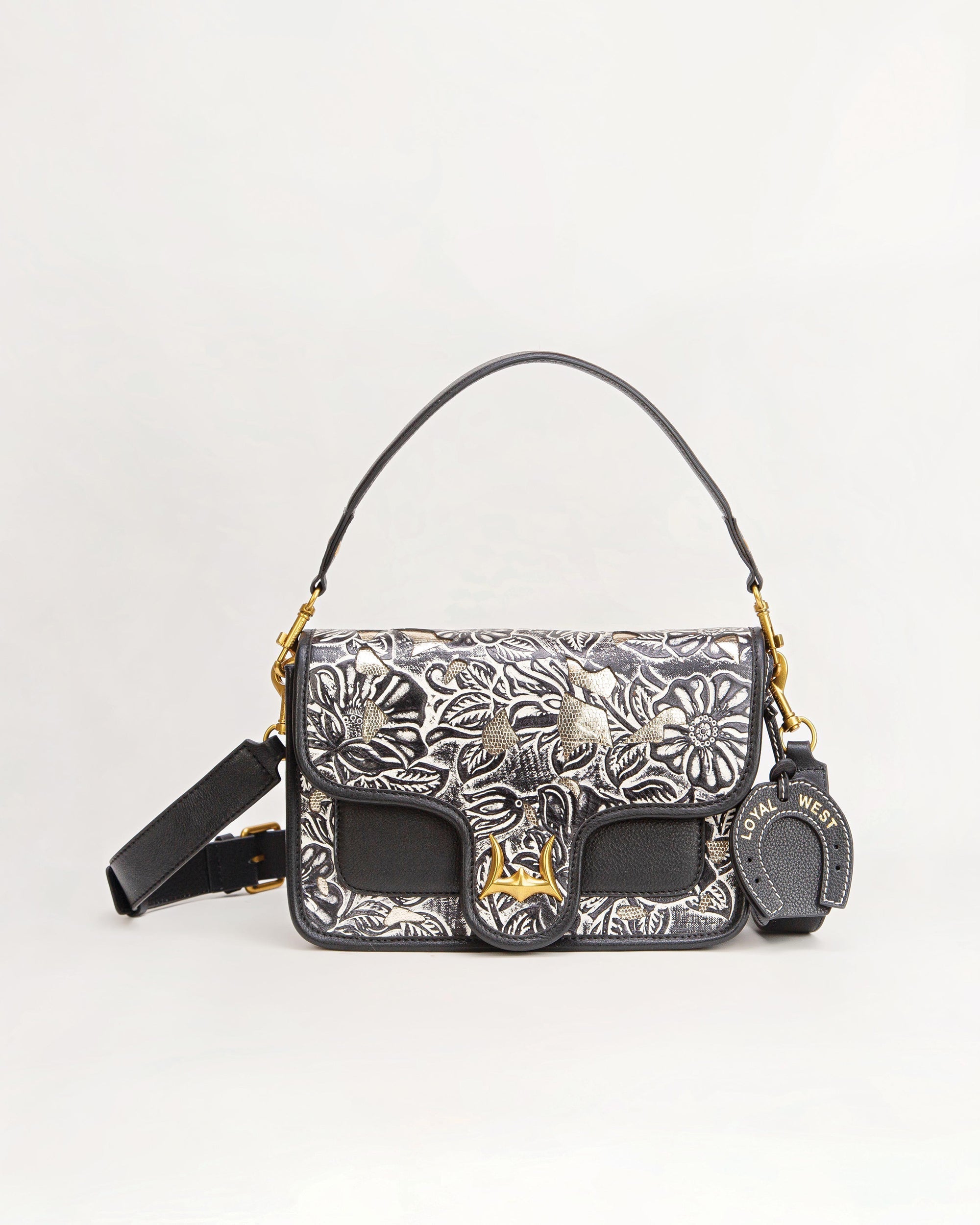 Shell Medium Purse Golden Floral Leather