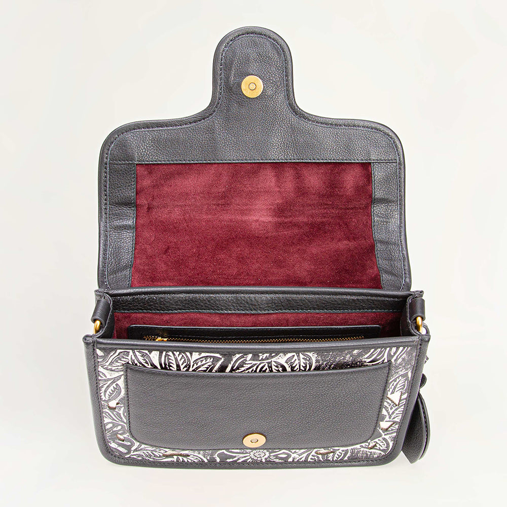 Shell Medium Purse Black Floral Leather