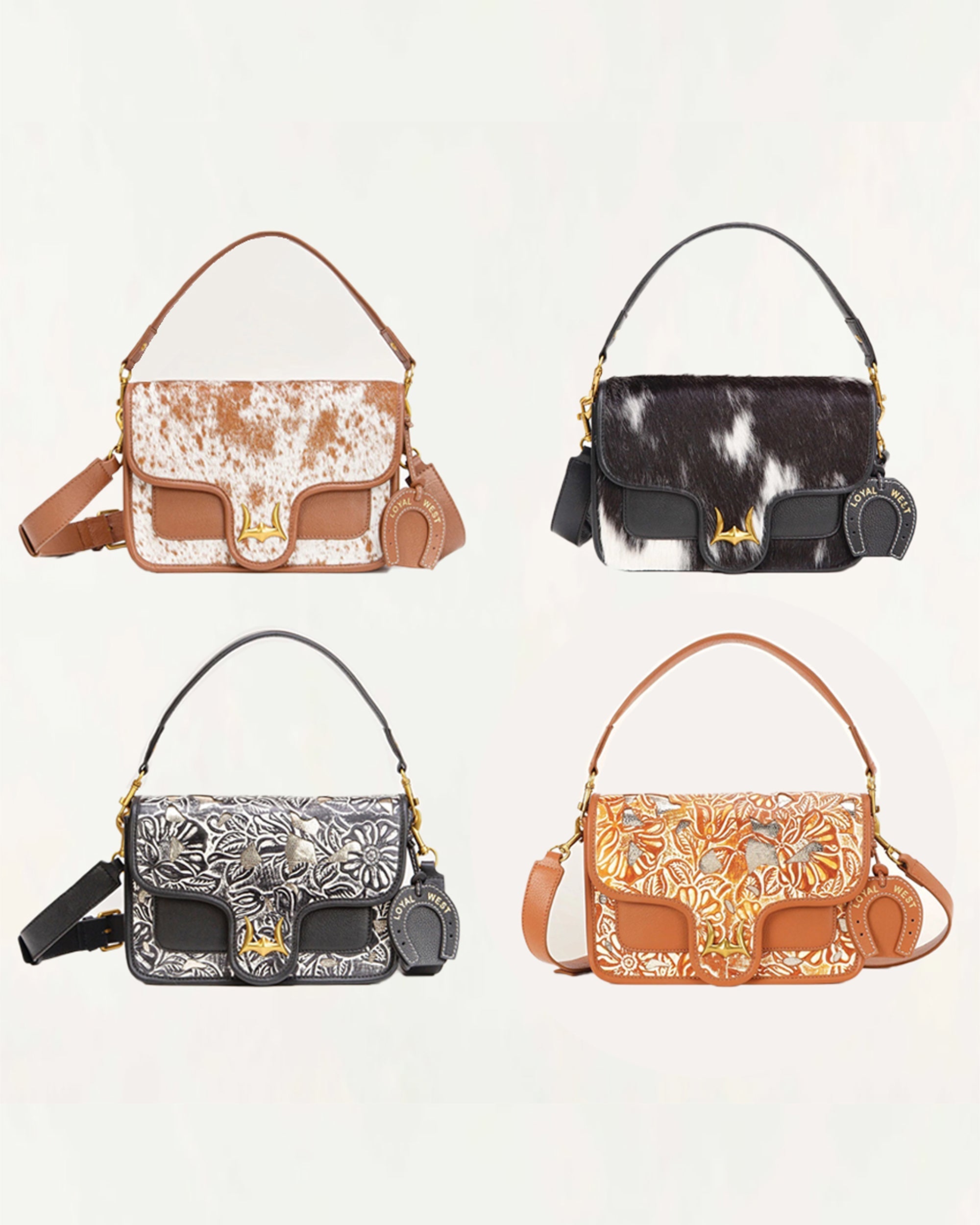 Shell Medium Purse Golden Floral Leather