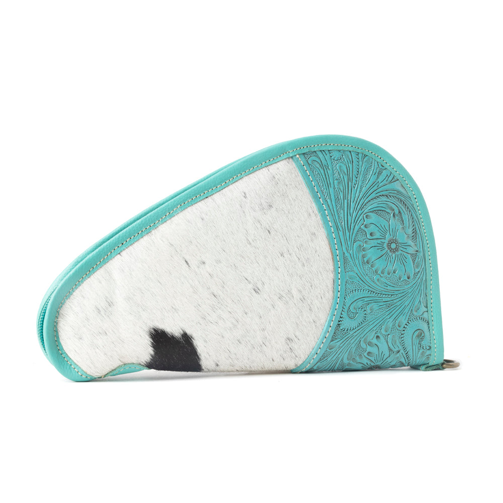 The Lone Prairie Tooled Hairon Gun Case in Desert Teal