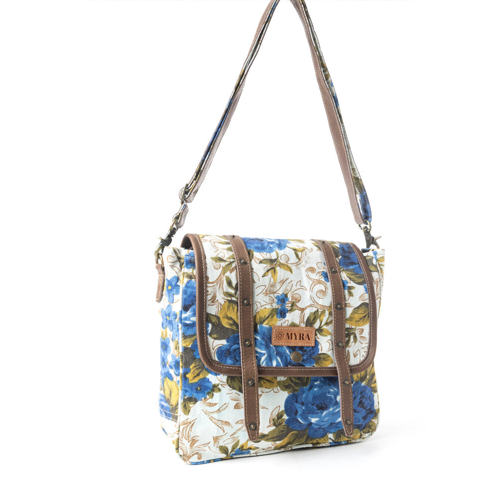 Mesa Morning Glories Messenger Bag In Blue and Off White