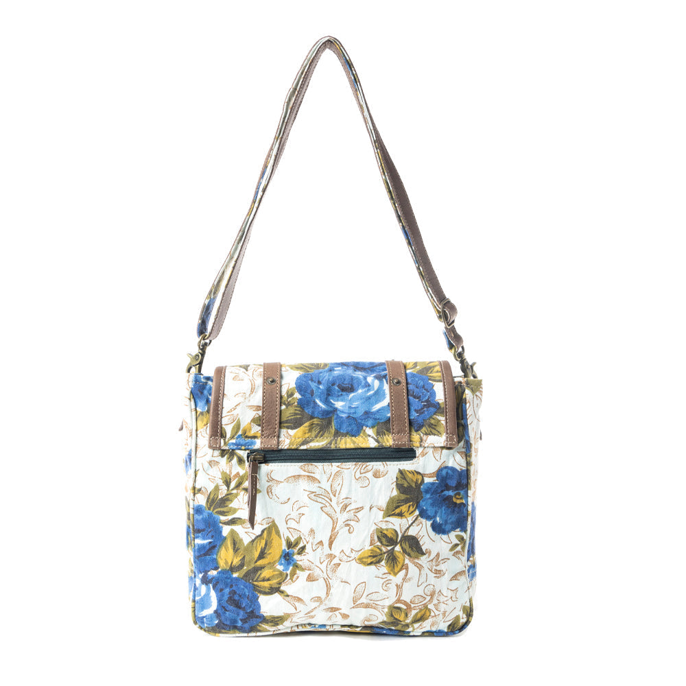 Mesa Morning Glories Messenger Bag In Blue and Off White