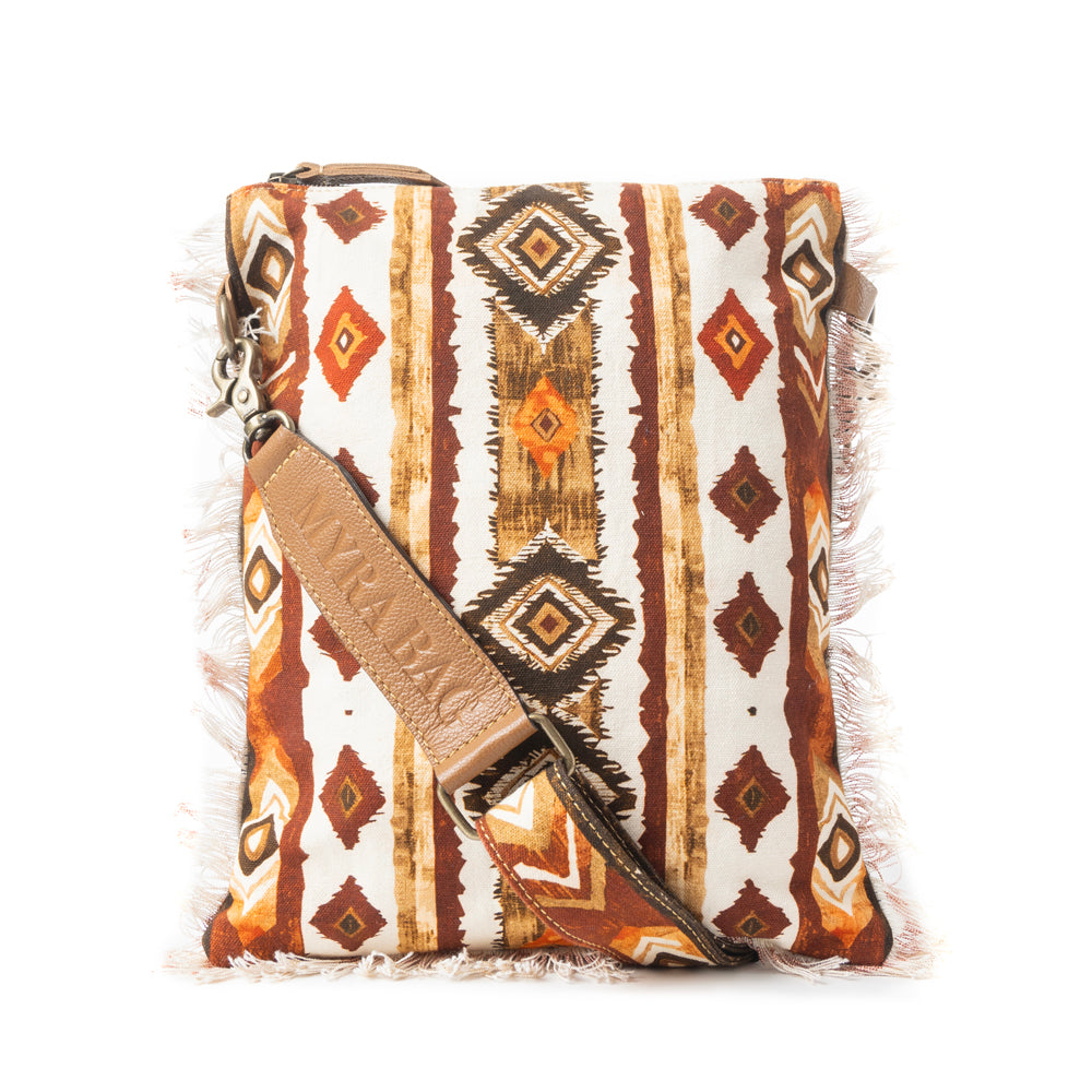 Beautiful Tapestry Crossbody Bag In Brown & White