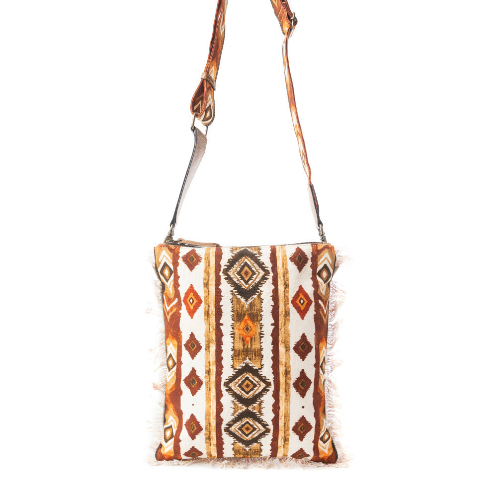 Beautiful Tapestry Crossbody Bag In Brown & White