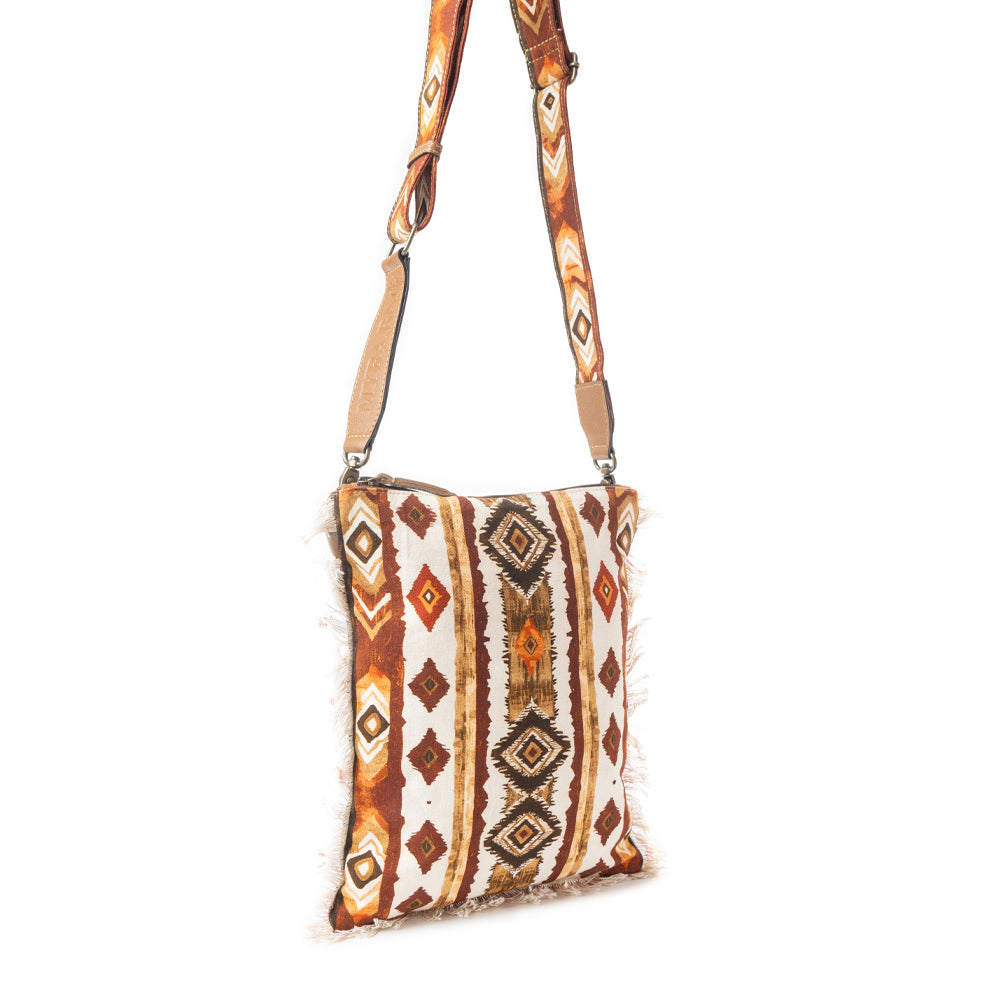Beautiful Tapestry Crossbody Bag In Brown & White