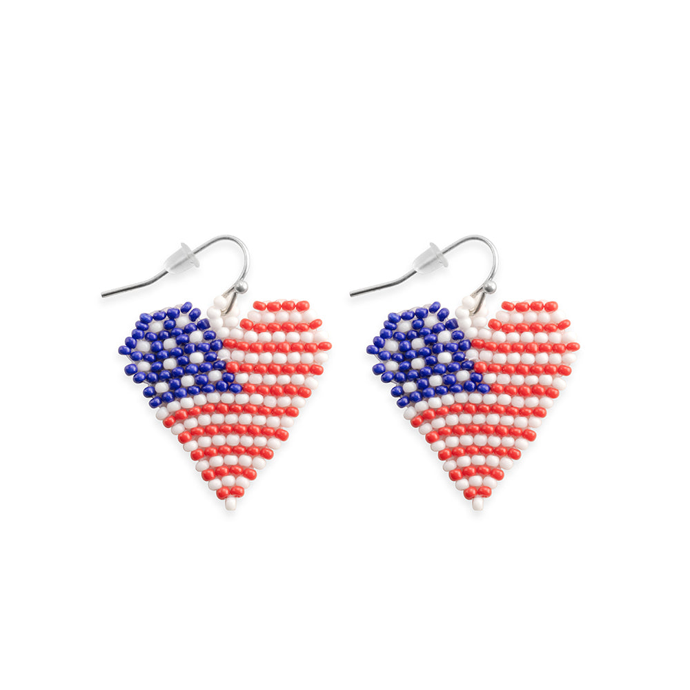 Flag Heart Beaded Earrings