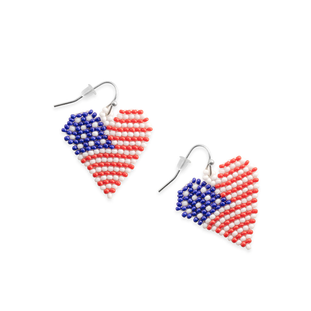 Flag Heart Beaded Earrings