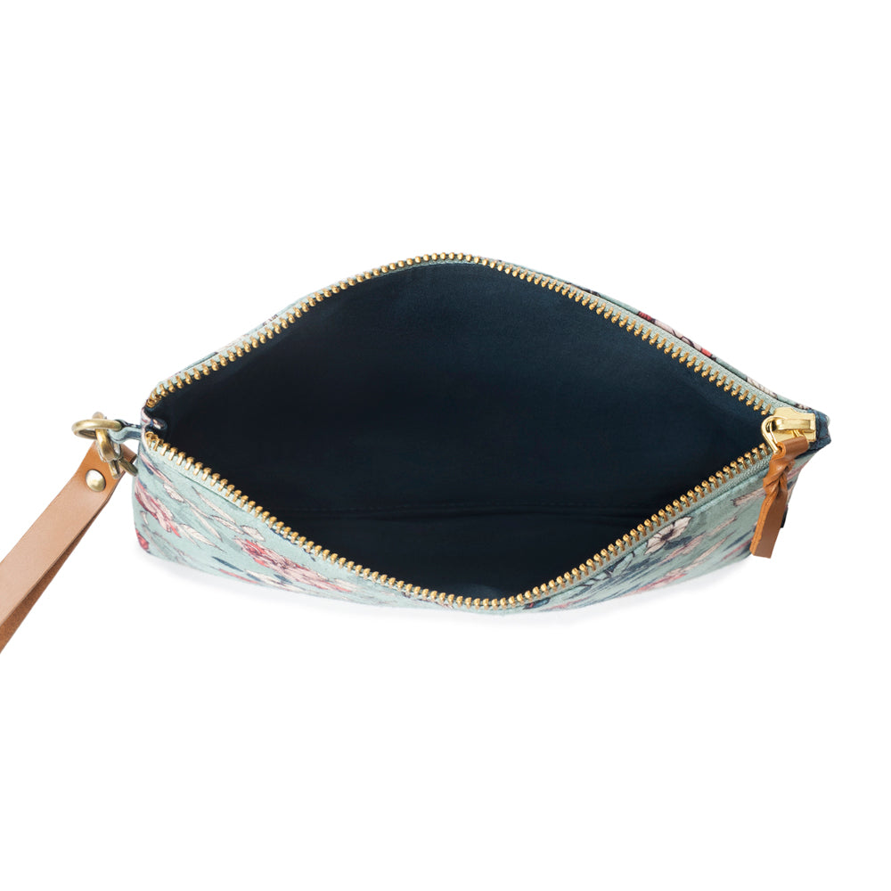 Peace & Serenity Blossoms Clutch Bag In Blue