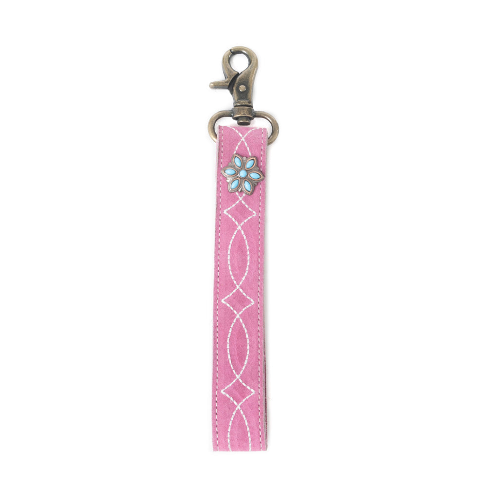 Rodeo Rose Leather Key Fob in Sunset Pink