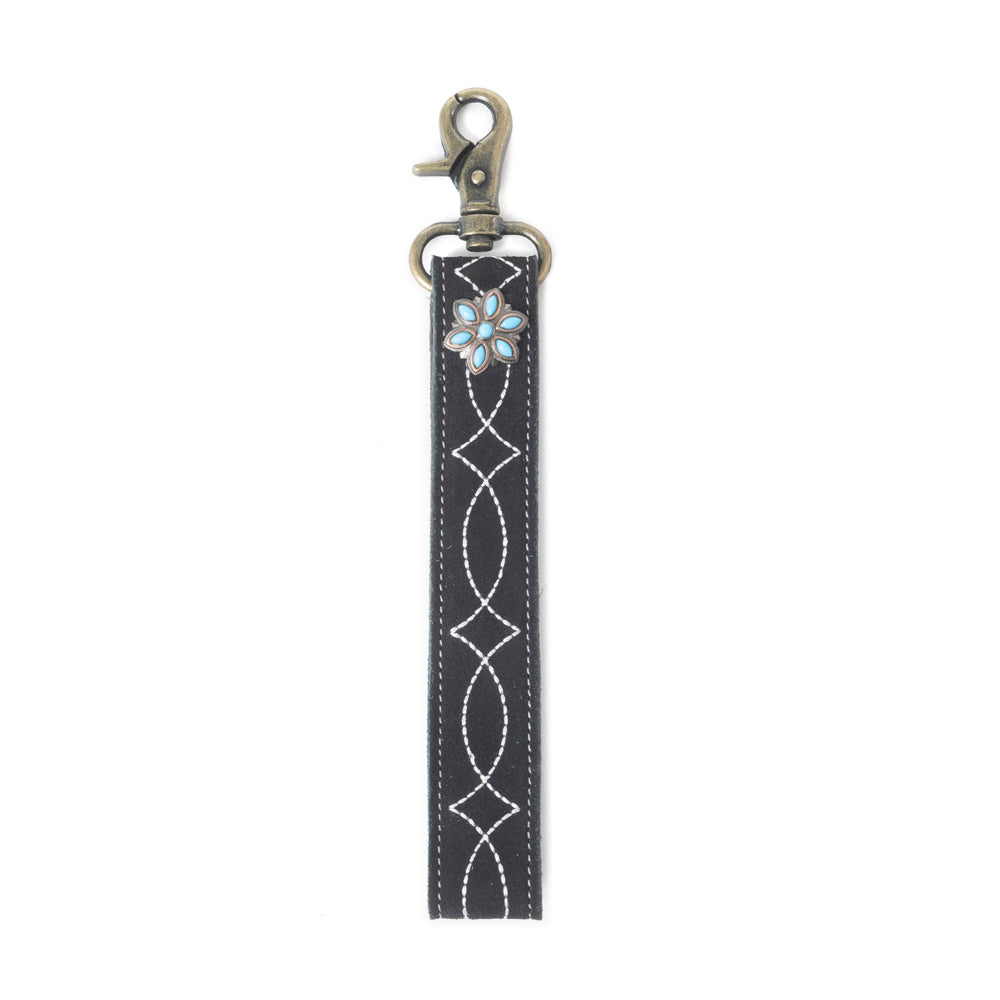 Rodeo Rose Leather Key Fob in Black