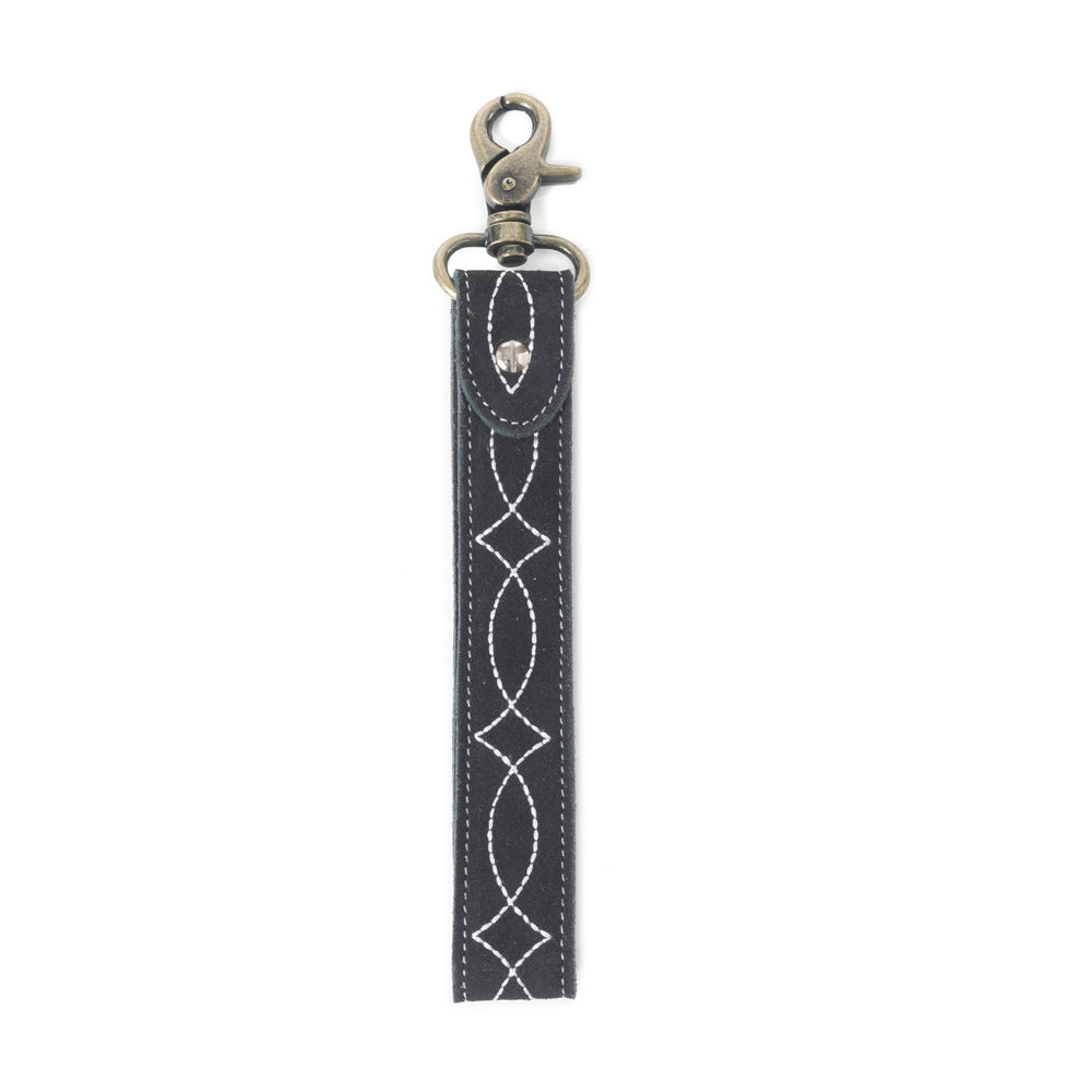 Rodeo Rose Leather Key Fob in Black