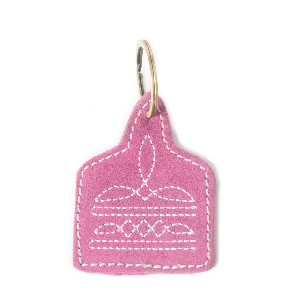Saddle Mark Embroidered Leather Key Fob in Pink