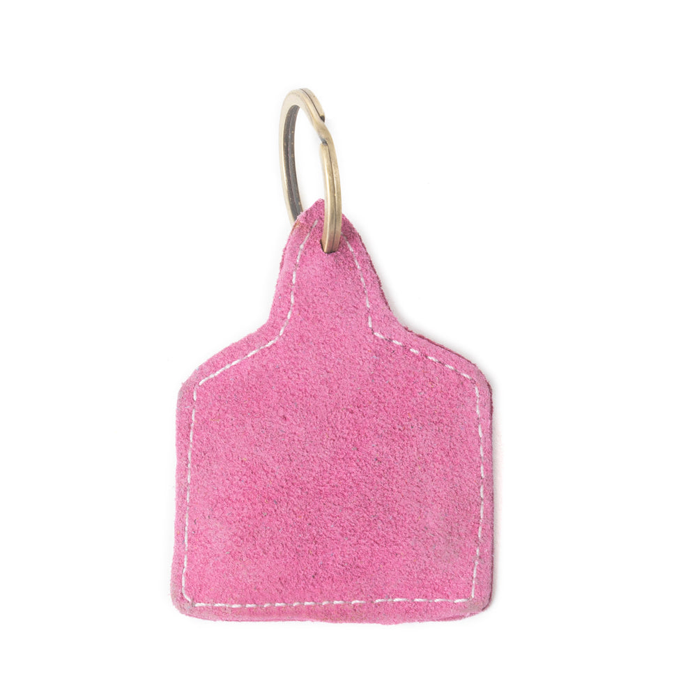 Saddle Mark Embroidered Leather Key Fob in Pink