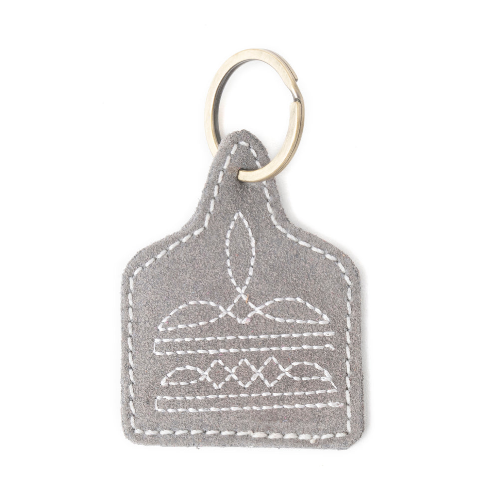 Saddle Mark Embroidered Leather Key Fob in Grey