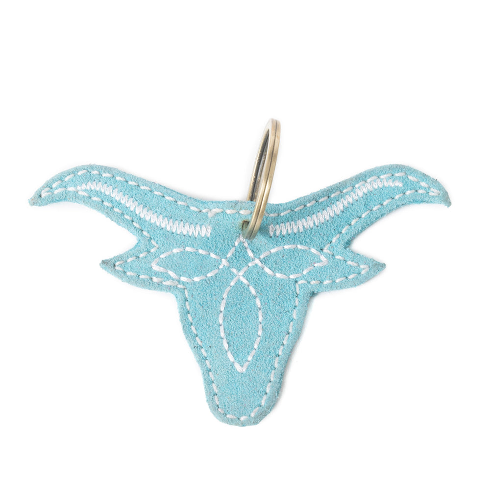 Longhorn Charm Leather Key Fob in Turquoise